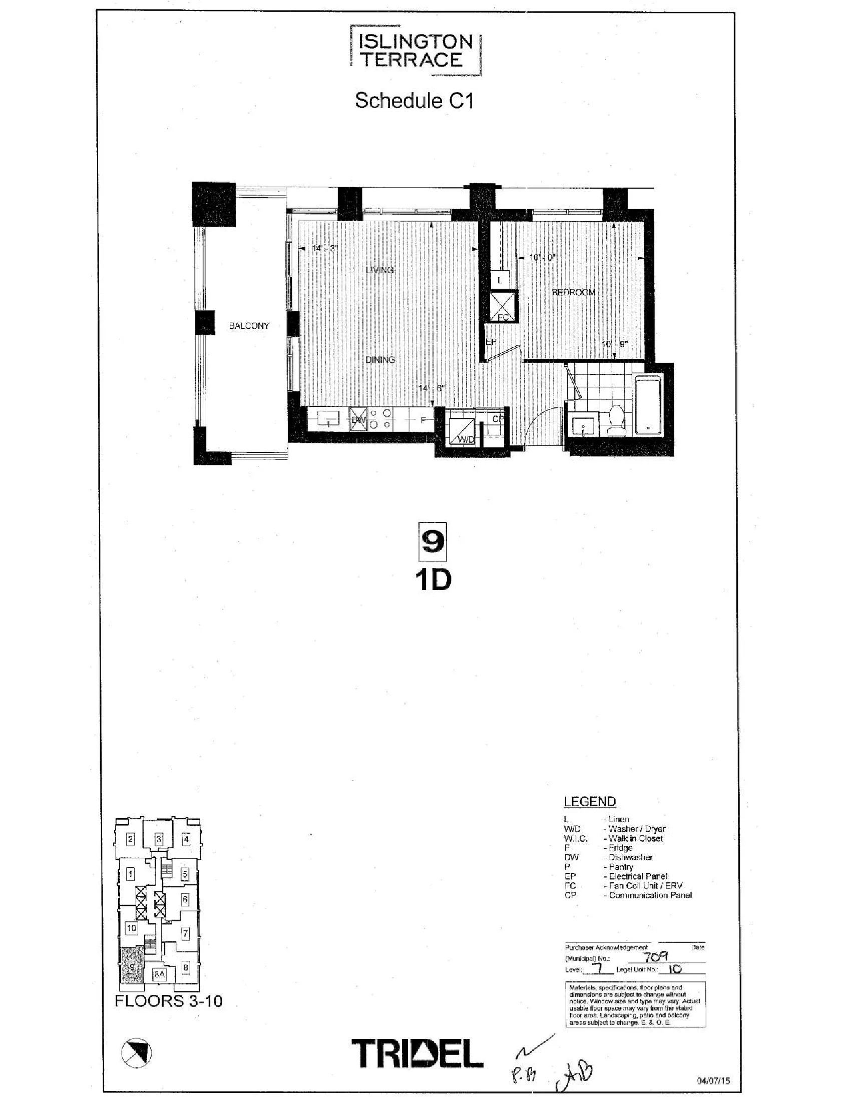 Floor plan of #1009-7 Mabelle Avenue, Etobicoke